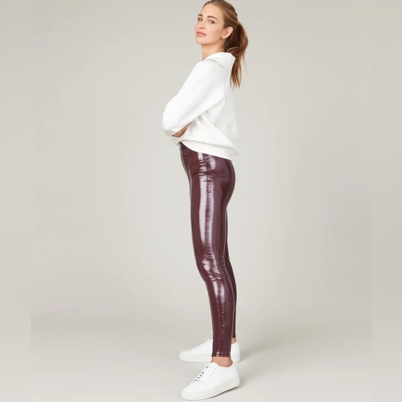 SPANX Faux Patent Leather Leggings in Ruby size L, new with tags - Picture 2 of 3